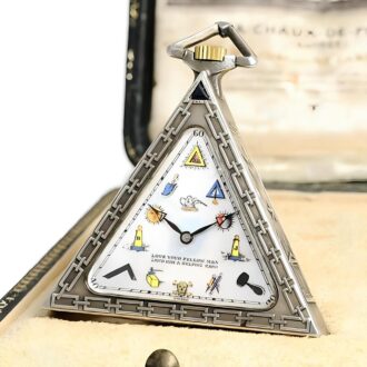 Swiss silver triangular watch with Masonic motifs Circa 1900