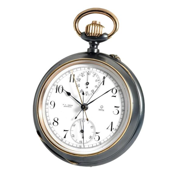 Swiss gunmetal watch with three hand chronograph Circa 1890