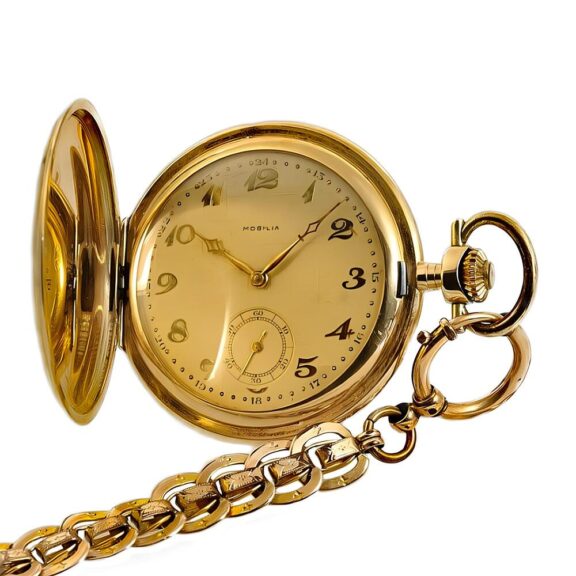Swiss 14k gold pocket watch with watch chain Circa 1920
