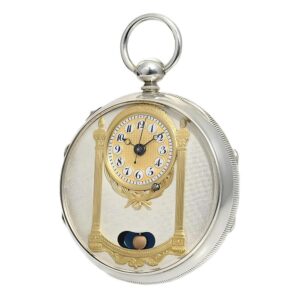 Swiss rare silver pocket watch with mock pendulum Circa 1860