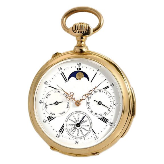 Swiss repeating watch with calendar and moon phase Circa 1890
