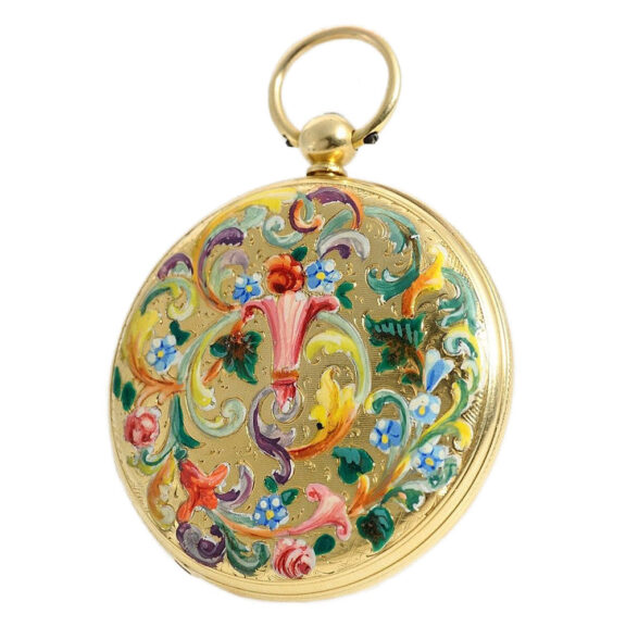 English decorative 18k gold enamel pocket watch Circa 1854