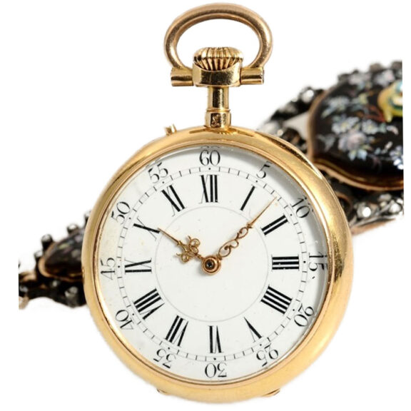 French decorative gold enamel lady's pendant watch Circa 1870 French decorative gold enamel lady's pendant watch Circa 1870