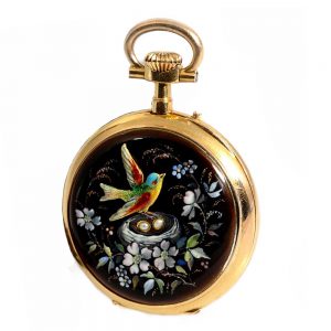French decorative gold enamel lady's pendant watch Circa 1870