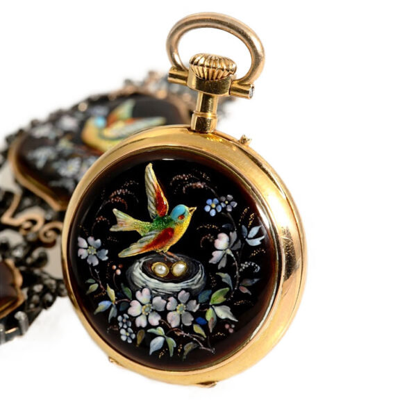 French decorative gold enamel lady's pendant watch Circa 1870 French decorative gold enamel lady's pendant watch Circa 1870