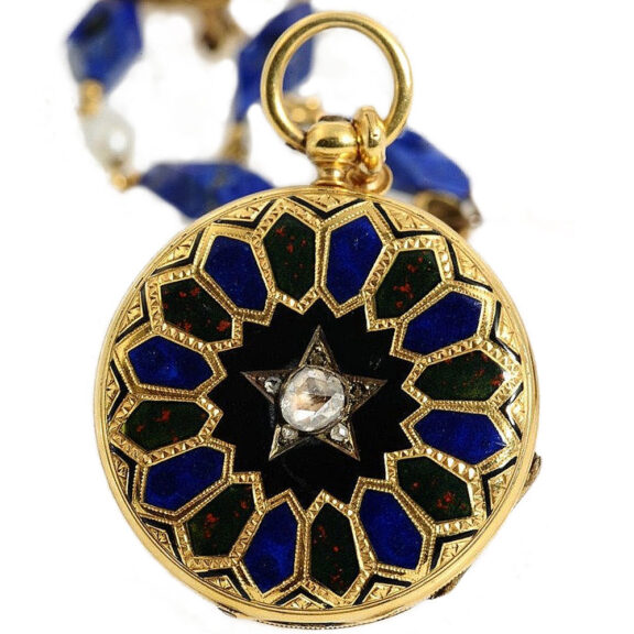 Swiss diamond and gemstone-set pendant watch Circa 1840