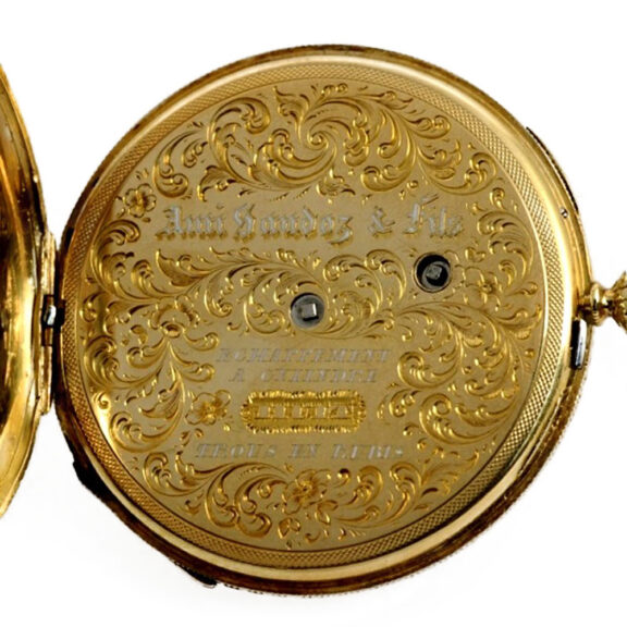 Swiss fine, thin gold enamel pocket watch circa 1830 Swiss fine, thin gold enamel pocket watch circa 1830