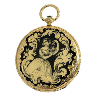 Swiss fine, thin gold enamel pocket watch circa 1830
