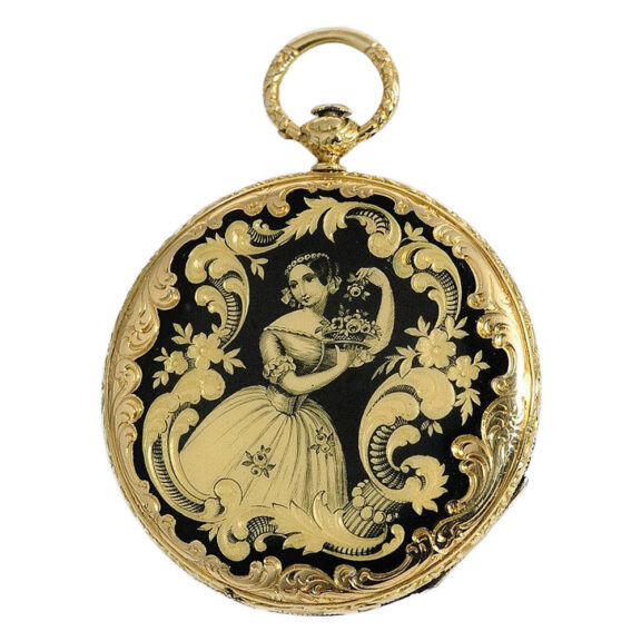 Swiss fine, thin gold enamel pocket watch circa 1830