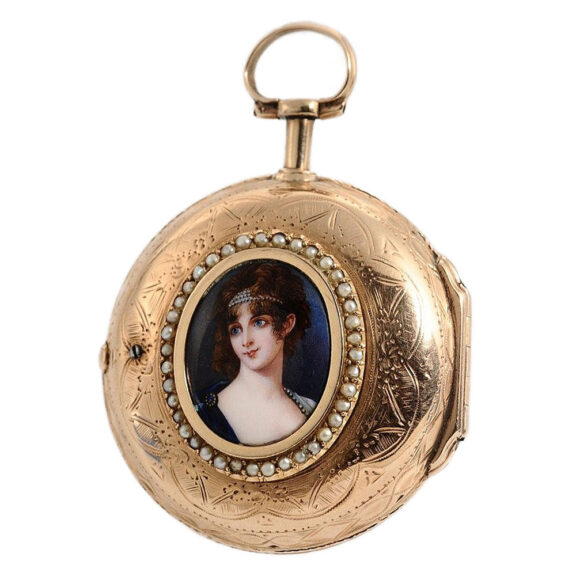 French verge watch with a painted enamel medallion Circa 1790