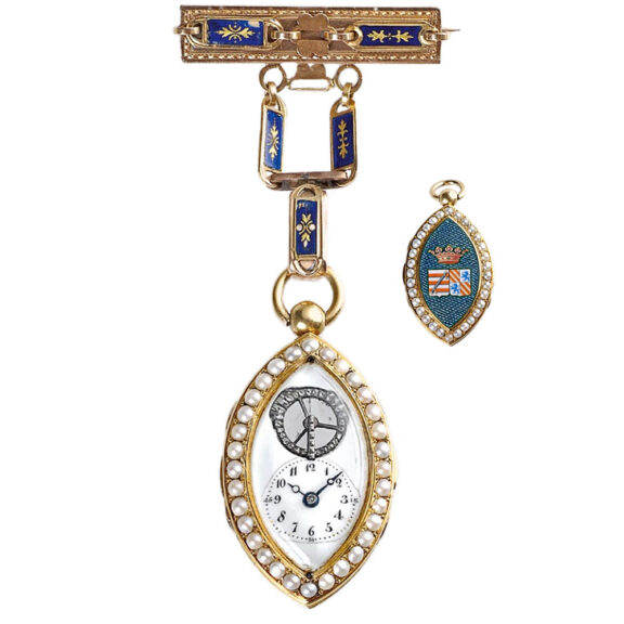 Swiss rare half pearl-set watch with visible balance Circa 1830 Swiss rare half pearl-set watch with visible balance Circa 1830