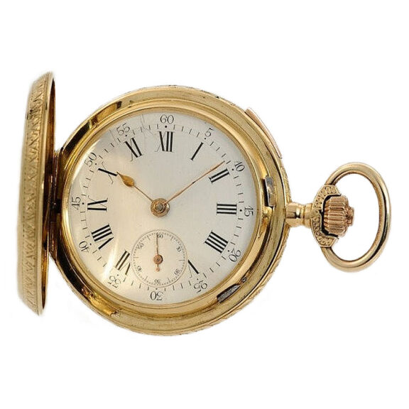 Swiss gold quarter repeating hunting cased watch Circa 1880 Swiss gold quarter repeating hunting cased watch Circa 1880