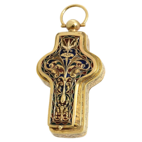 Decorative 14 carat gold crucifix pendant watch Circa 1890