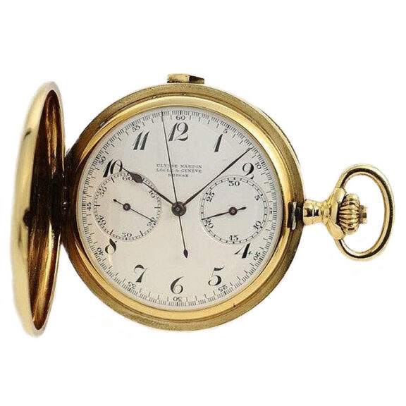 Swiss very fine 18k gold chronograph pocket watch Circa 1900