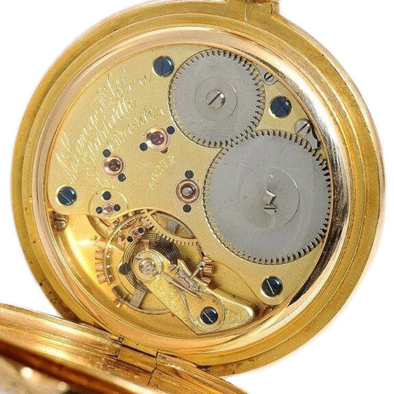 German gold Glashütte pocket with hunting scenes Circa 1903 German gold Glashütte pocket with hunting scenes Circa 1903