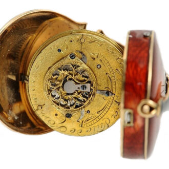 Swiss rare gold enamel cello shape form fob watch Circa 1810