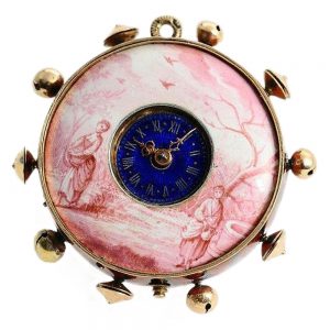 Swiss tambourine-form watch with musical movement Circa 1820