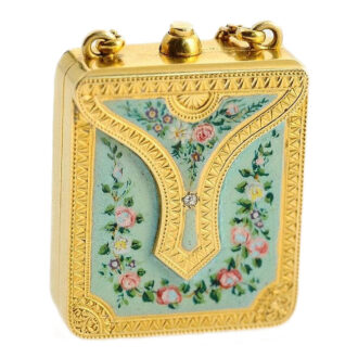 Swiss gold and enamel purse form cylinder watch Circa 1840