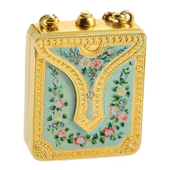 Swiss gold and enamel purse form cylinder watch Circa 1840