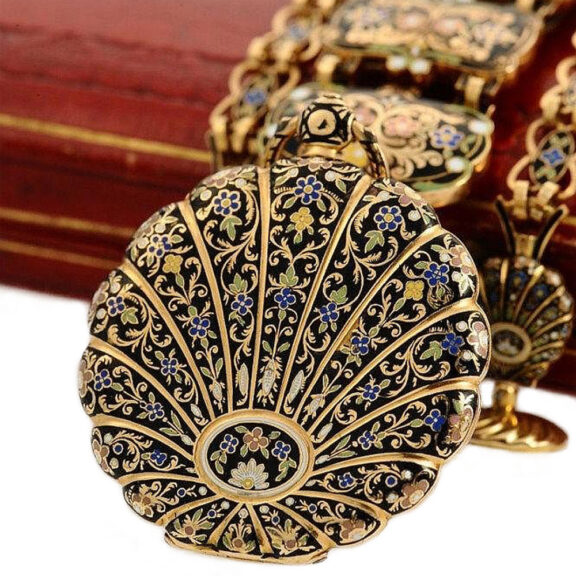 French gold enamel watch with matching chatelaine Circa 1820 French gold enamel watch with matching chatelaine Circa 1820