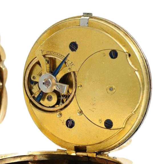 Swiss thin gold enamel floral decorated pocket watch Circa 1830 Swiss thin gold enamel floral decorated pocket watch Circa 1830