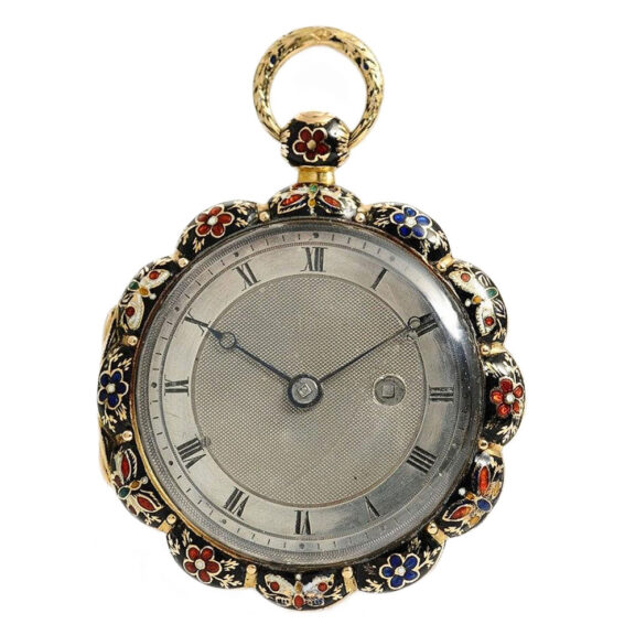 Swiss thin gold enamel floral decorated pocket watch Circa 1830