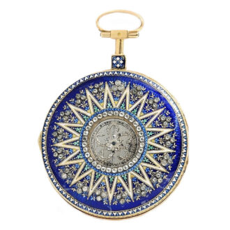 Swiss gold enamel pocket with visible balance Circa 1790