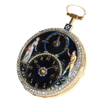 Swiss gold enamel pocket with visible balance Circa 1790