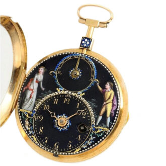 Swiss gold enamel pocket with visible balance Circa 1790