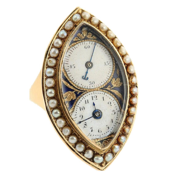 Swiss extraordinary navette shaped ring watch Circa 1850 Swiss extraordinary navette shaped ring watch Circa 1850
