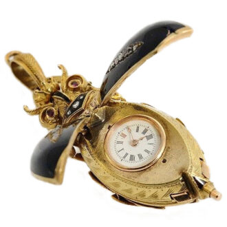 Swiss rare gold, enamel and diamond scarab watch Circa 1870
