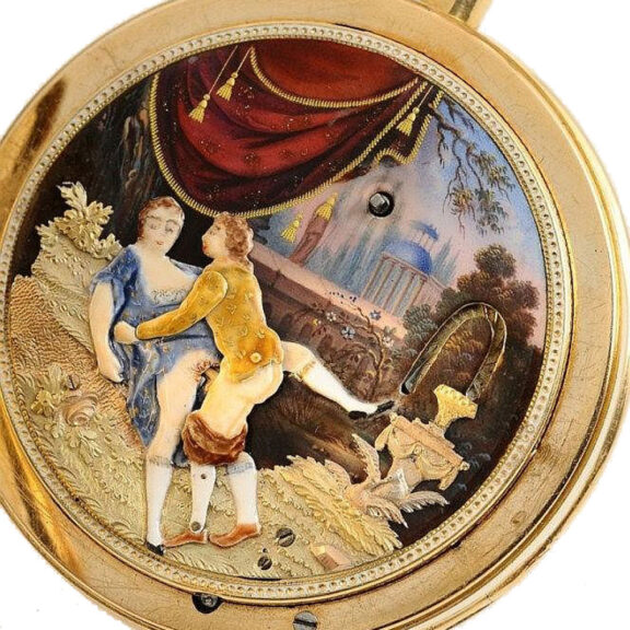 Swiss gold quarter repeater with erotic automaton Circa 1800 Swiss gold quarter repeater with erotic automaton Circa 1800