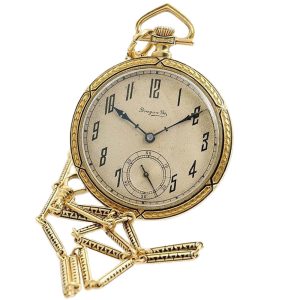 Swiss thin Art Deco pocket watch with watch chain Circa 1917