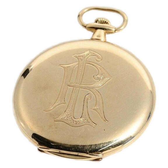 Swiss fine thin 14k gold Geneva pocket watch Circa 1918 Swiss fine thin 14k gold Geneva pocket watch Circa 1918