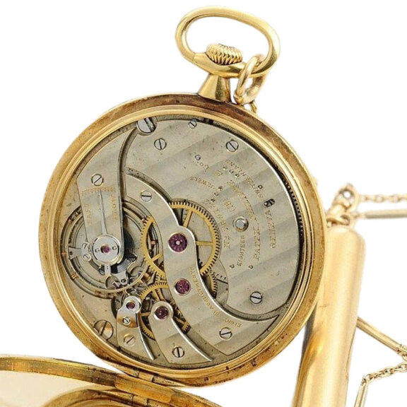 Swiss thin 18k gold dress watch with watch chain Circa 1913 Swiss thin 18k gold dress watch with watch chain Circa 1913