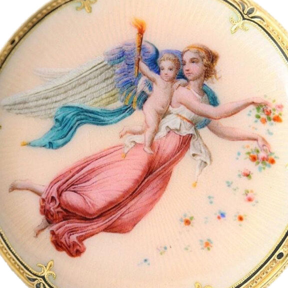 Swiss lady's extremely rare gold enamel pocket watch Circa 1893 Swiss lady's extremely rare gold enamel pocket watch Circa 1893