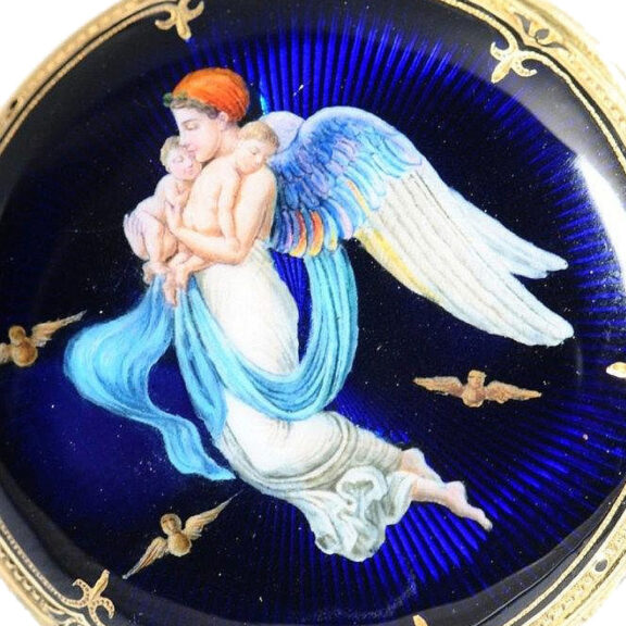 Swiss lady's extremely rare gold enamel pocket watch Circa 1893 Swiss lady's extremely rare gold enamel pocket watch Circa 1893