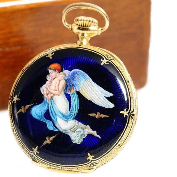 Swiss lady's extremely rare gold enamel pocket watch Circa 1893 Swiss lady's extremely rare gold enamel pocket watch Circa 1893