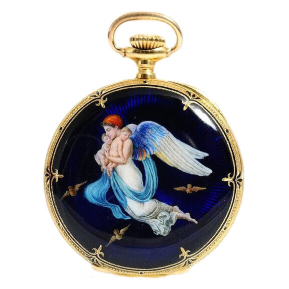 Swiss lady's extremely rare gold enamel pocket watch Circa 1893 Swiss lady's extremely rare gold enamel pocket watch Circa 1893
