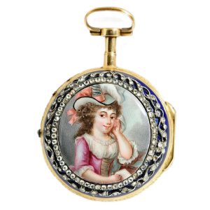 Swiss verge pocket watch with enamel medallion Circa 1770