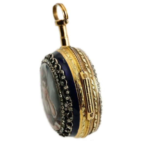 Swiss verge pocket watch with enamel medallion Circa 1770 Swiss verge pocket watch with enamel medallion Circa 1770