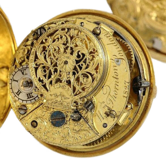English gold triple cased repoussé pocket watch Circa 1768 English gold triple cased repoussé pocket watch Circa 1768