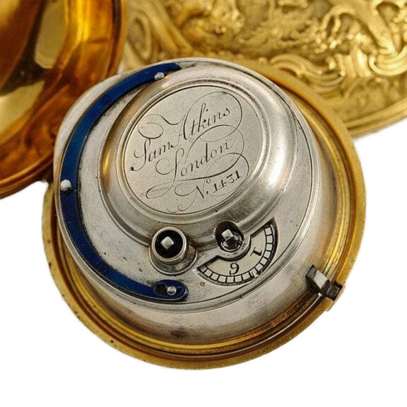 English gold verge with repousse decoration Circa 1744 English gold verge with repousse decoration Circa 1744