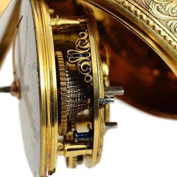 English gold verge with repousse decoration Circa 1744 English gold verge with repousse decoration Circa 1744
