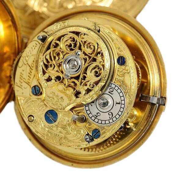 English gold verge with repousse decoration Circa 1744 English gold verge with repousse decoration Circa 1744