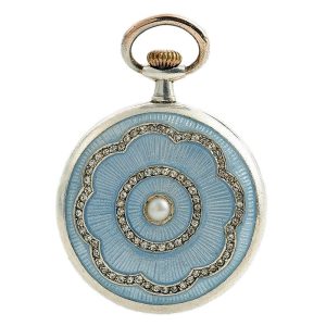 Swiss rare enamel pendant watch set with half-pearls Circa 1920