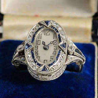 Swiss diamond-set and sapphire-set ring watch Circa 1910