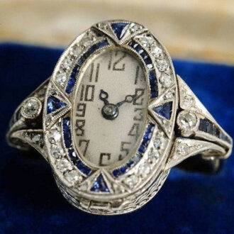 Swiss diamond-set and sapphire-set ring watch Circa 1910