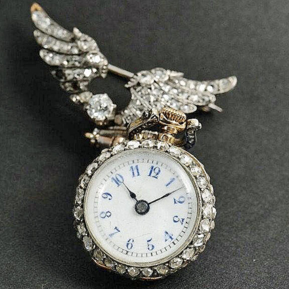 French diamond-set watch with matching brooch Circa 1900