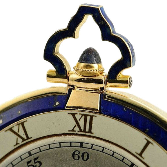 Swiss lapis lazuli watch mounted in gold and enamel Circa 1925 Swiss lapis lazuli watch mounted in gold and enamel Circa 1925